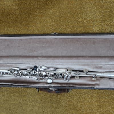 Vintage 1930s Cundy Bettoney SilvaBet Cadet Silver Straight Clarinet Original Wood Case White Lining Sausage Handle Intact! for sale