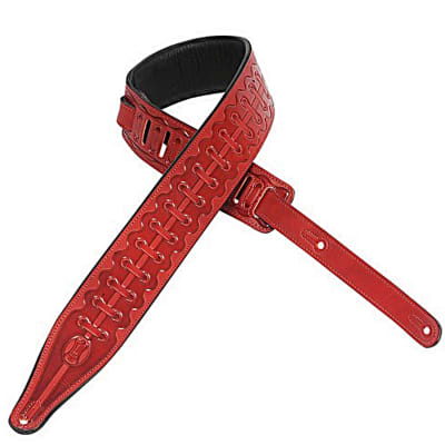 Levy's M17T08 veg-tan Padded leather guitar strap w tooled bootlace design 2017 Cranberry image 1