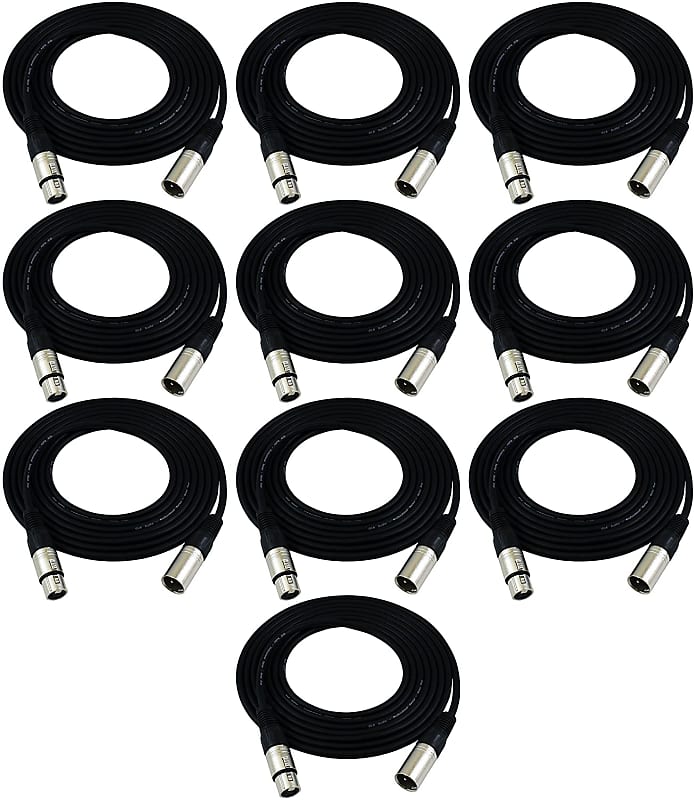 10 Pack GLS Audio 12 foot Mic Cable Patch Cords XLR Male to XLR Female 12ft Balanced Black Cables image 1