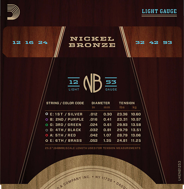 D'Addario NB1253 Nickel Bronze Acoustic Guitar Strings, Light Gauge image 2
