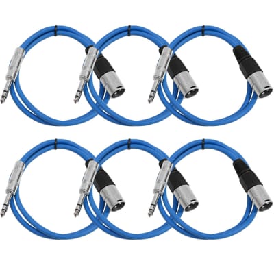 SEISMIC 6 PACK Blue 1/4" TRS - XLR Male 3' Patch Cables image 1