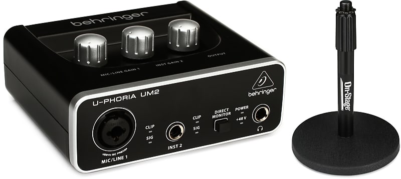 Behringer U-Phoria UM2 USB Audio Interface  Bundle with On-Stage Stands DS7200B Adjustable Desktop Microphone Stand image 1