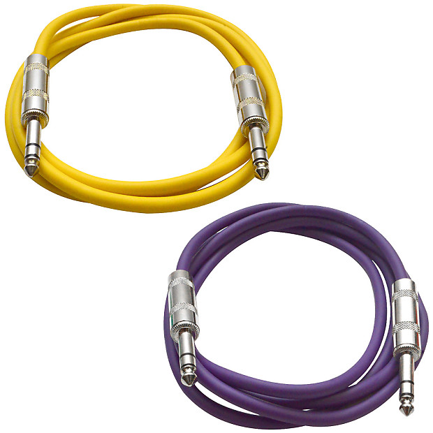 Seismic Audio SATRX-3-YELLOWPURPLE 1/4" TRS Patch Cables - 3' (2-Pack) image 1