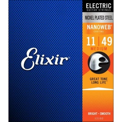 Elixir 12102 Electric Guitar Strings Nanoweb Medium 11-49 E-NW-M image 1