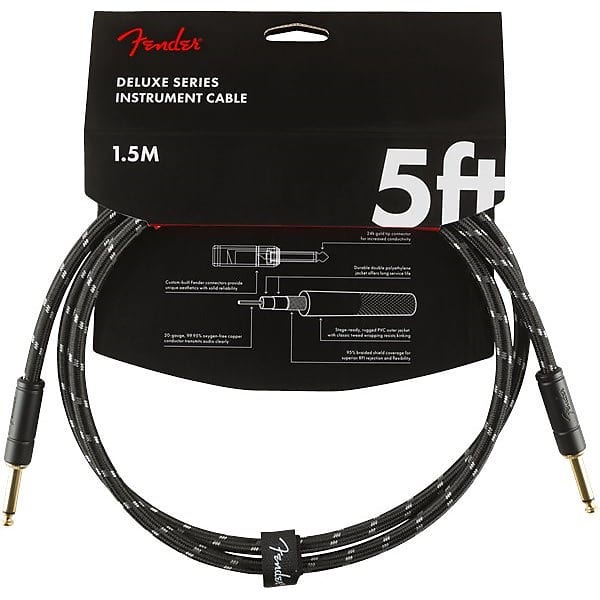 Fender Deluxe Instrument Patch Cable, 1.5m/5ft, Black Tweed image 1