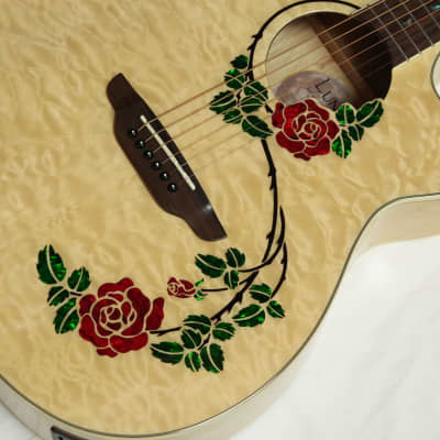 LUNA Flora Rose Quilt Maple Acoustic/Electric Guitar - Gloss Natural- NEW w/ CASE image 5