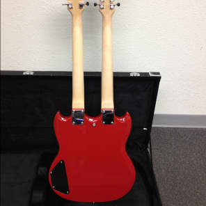 Cozart 6/12 String Electric Double Neck Guitar, Red, with Hard Case image 2