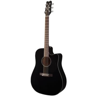 Jasmine JD39CE-BLK Dreadnought Cutaway Spruce Top 6-String Acoustic-Electric Guitar w/Hardshell Case image 8