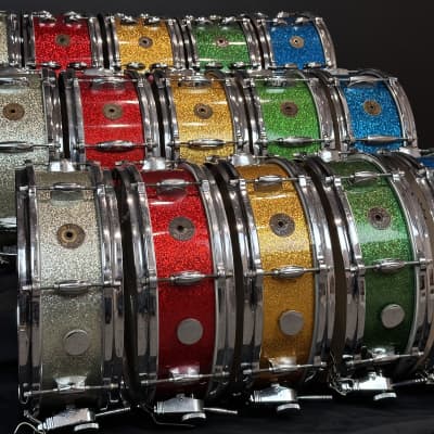 Gretsch Round Badge Blue Sparkle snare drum trio 4x14, 5.5x14, 6.5x14 image 23