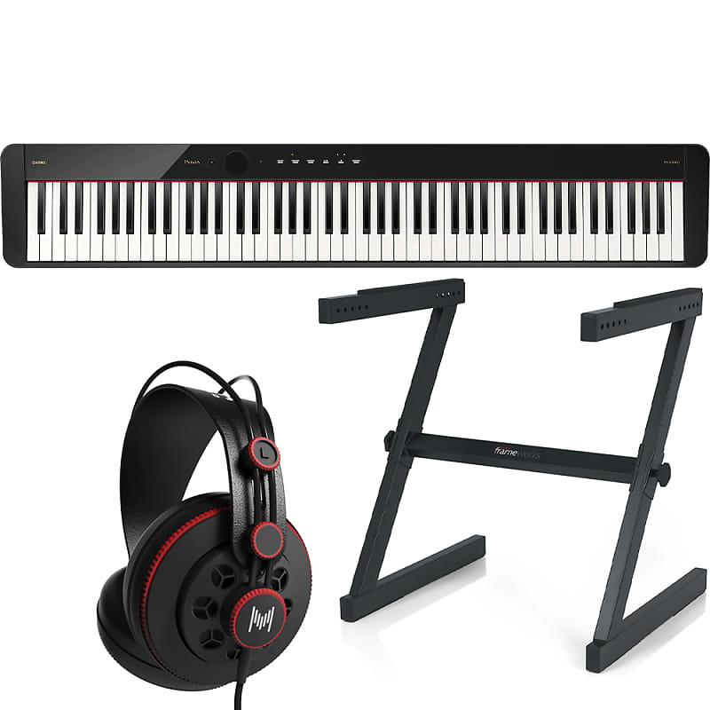 Casio Privia PX S5000 88 Key Hybrid Scaled Hammer Action Keyboard Black w Stand Headphones