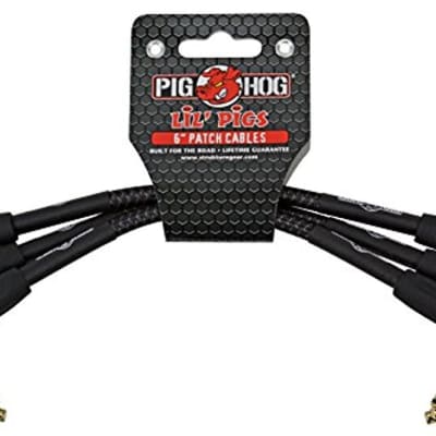 Pig Hog PHLIL6BK Vintage Black Woven Patch Cables 3 pack, 6 inch image 2