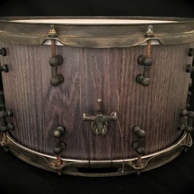 Woodland Percussion 14" x 8" Red Oak Stave Snare Drum  Barnwood Stain image 2