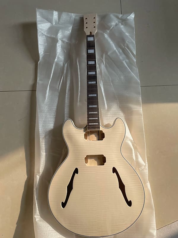 Unfinished Semi Hollow Jazz Guitar Body with Maple Neck, | Reverb