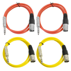 Seismic Audio SATRXL-M2-2RED2YELLOW 1/4" TRS Male to XLR Male Patch Cables - 2' (4-Pack)