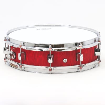 TreeHouse Custom Drums 4x14 Plied Maple Snare Drum with Red Satin Flame Wrap image 3