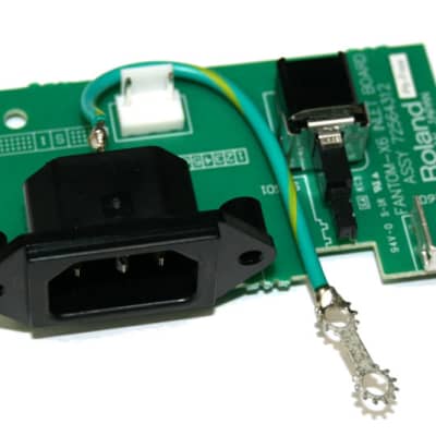 Power inlet board for Roland Fantom X6, X7, or X8, with AC socket and switch. Power inlet board for Roland Fantom X6, X7, or X8, with AC socket and switch.