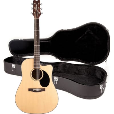 Jasmine JD39CE-NAT Natural Dreadnought Acoustic-Electric Cutaway Free Case image 1