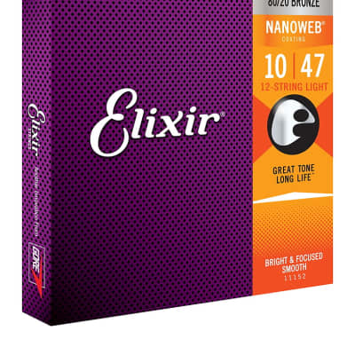 Elixir 11152 Nanoweb 80/20 Bronze 12 String Acoustic Guitar Set, Light 10-47 image 1