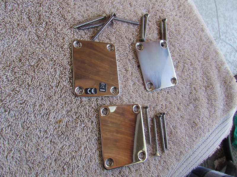 Fender Style 4 Bolt Neck Plates W/Screws Set Of 3 Chrome 4 Bolt Neck Plates W/Screws Luthier Supplys image 1