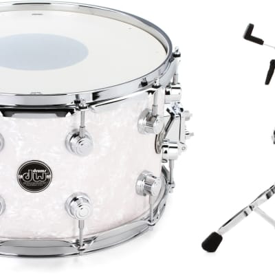 DW Performance Series Snare Drum - 8 x 14 inch - White Marine FinishPly  Bundle with DW DWCP9300AL 9000 Series Air Lift Snare Stand image 1