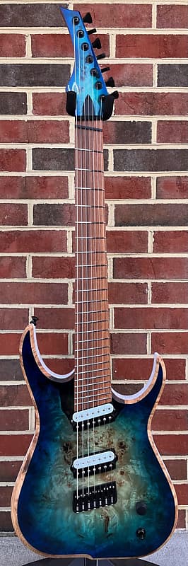 Skervesen Raptor 7FF, 7-String Fanned Fret, Laguna Burst, Poplar Burl Top,  European Ash Body, Bareknuckle Juggernaut Pickups, Hardshell Case