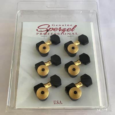 Sperzel 6-in-Line Trim Lock Tuners, Black with Gold, #6 Buttons for sale