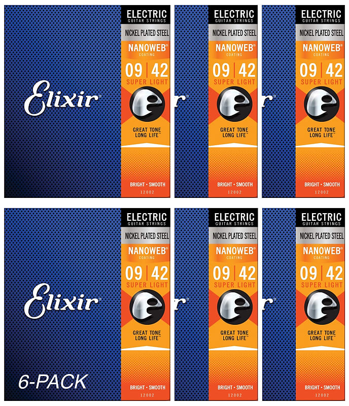 6-Pack of Elixir 12002 Nickel Plated Steel Electric Guitar Strings