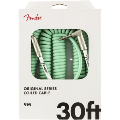 Fender Original Coiled Instrument Cable, Angled/Straight, 9.1m/30ft, Surf Green for sale