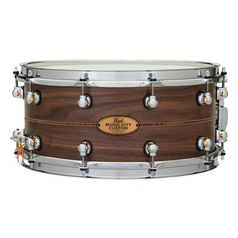 Used Pearl Music City Custom Solid Walnut 14x6.5 Snare Drum Natural w/Kingwood Inlay image 1