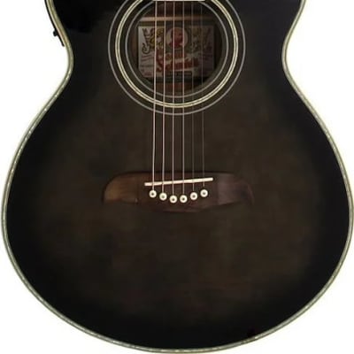 Oscar Schmidt OG10CEFTB-A Folk Cutaway Acoustic Electric Guitar. Trans Black