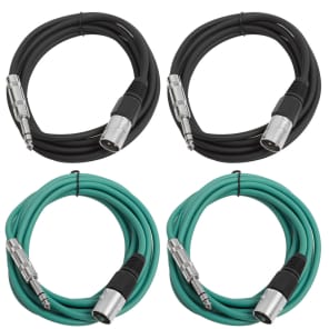 Seismic Audio SATRXL-M10-2BLACK2GREEN 1/4" TRS Male to XLR Male Patch Cables - 10' (4-Pack)
