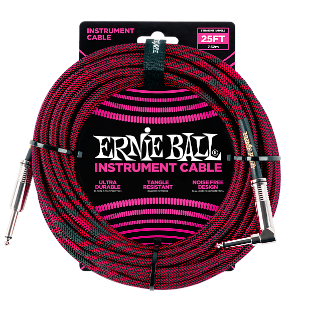 Ernie Ball P06062 1/4" TS Straight to Right-Angle Braided Instrument Cable - 25' image 1