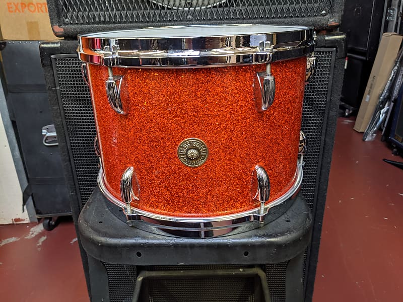 Rare! 1960s Gretsch Round Badge 9 x 13" Tangerine Sparkle Tom #1 - Looks And Sounds Great! image 1