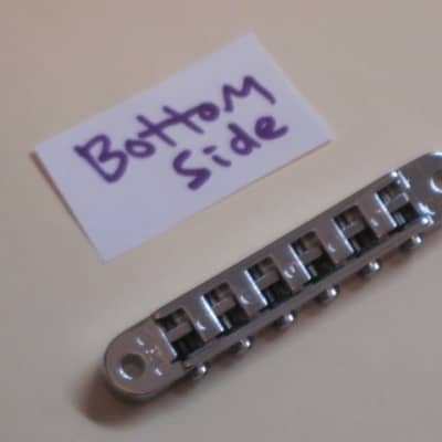 new very near A+ (NO packaging) genuine Gibson Nashville Tune-O-Matic Bridge Chrome: bridge + saddles and height adjustment mounting pieces (NO anchors) image 19