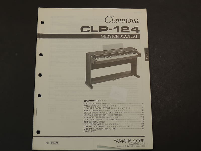 Yamaha CLP-124 Clavinova Service Manual [Three Wave Music] | Reverb