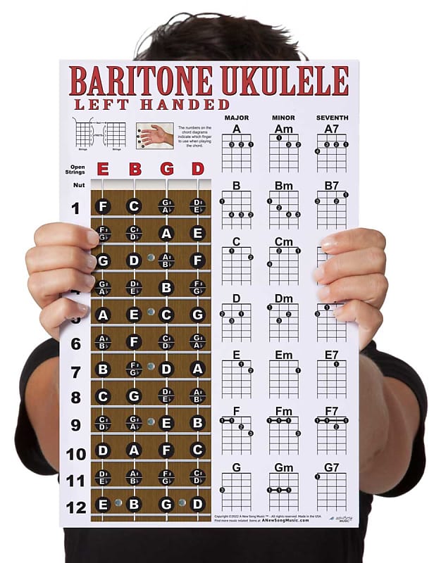Laminated Left Handed Baritone Ukulele Chord Notes Poster Chart 11x17 Beginner Easy Learn Book Reverb