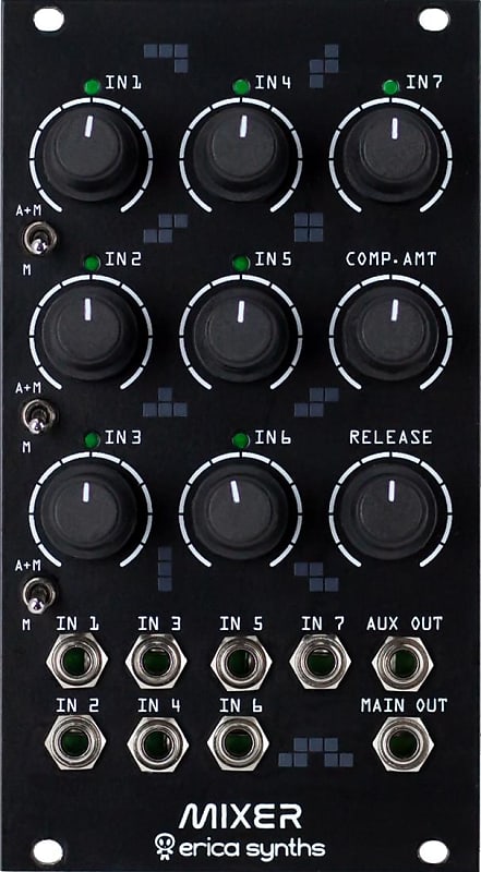 Erica Synths Drum Mixer Seven Input Mixer Eurorack Module with Vactrol Compressor and Assignable Aux Send image 1
