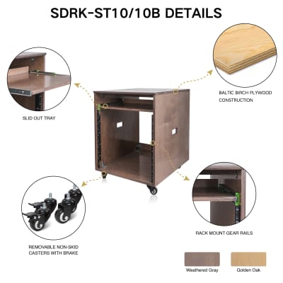 SDRK-16WN  16U Space Studio Recording Room Equipment Rack, Walnut, Wheels  – Sound Town