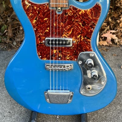 Vintage 1960s Kingston Kawai Teisco Swinga Style~S1T Hound Dog Offset Dbl Cutaway Guitar Ocean Blue All Original! ** SEE VIDEO** image 4
