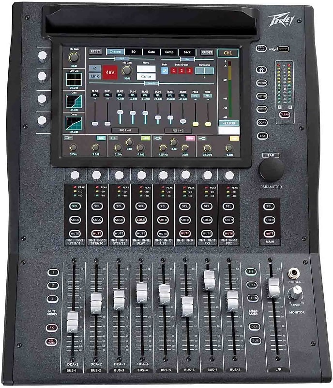 Peavey Aureus 28-Channel Digital Mixer 10" Touchscreen, Motorized Faders, 8 Aux Send, 16 Pre-Amps image 1