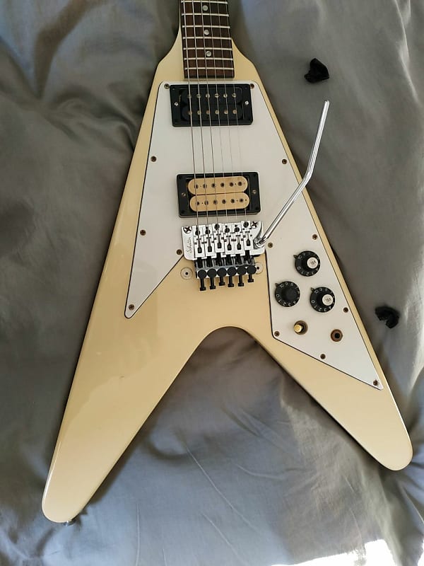 1981 Burny Flying V RFV-75 Floyd Rose alpine white | Reverb