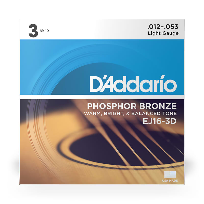 D'Addario EJ16-3D Phosphor Bronze Acoustic Guitar Strings 3-Pack, Light Gauge image 1
