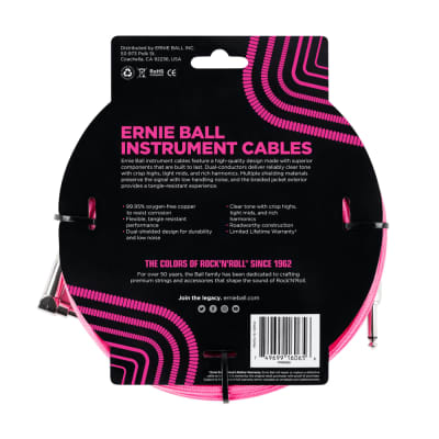 Ernie Ball 25ft Braided Straight Angle Inst Cable Neon Pink 2 Pack image 3