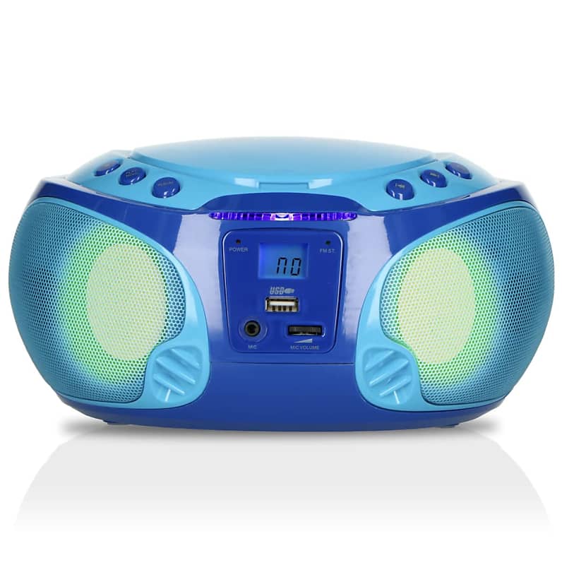 Microphone Disco Radio, FM Blue, USB | Lights, Karaoke with Boombox MP3, Portable Wired Playback, Kids Reverb Lenco Stereo - SCD-650 CD, Party