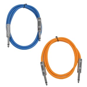 Seismic Audio SASTSX-3-BLUEORANGE 1/4" TS Male to 1/4" TS Male Patch Cables - 3' (2-Pack)