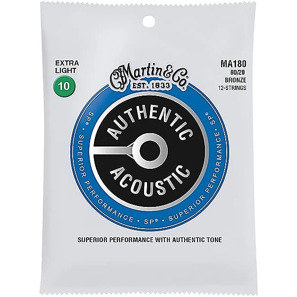 Martin MA180 Authentic Acoustic SP® Extra Light 12-String Guitar Strings 80/20 Bronze, .010 - .047