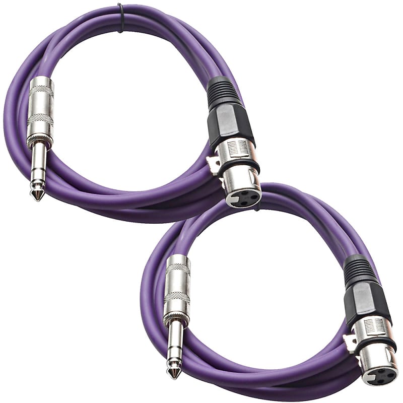 2 Pack of 1/4 Inch to XLR Female Patch Cables 6 Foot Extension Cords Jumper - Purple and Purple image 1