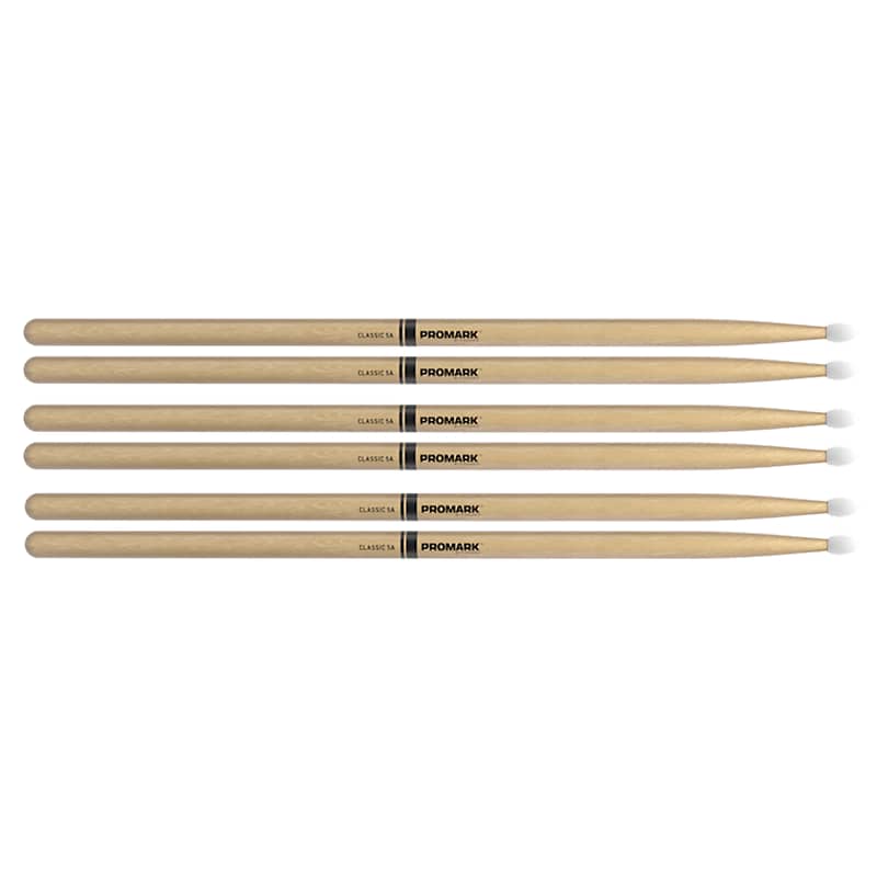 Promark American Hickory 5B Natural Wood Tip Drum Sticks (3 Pair Bundle) image 1