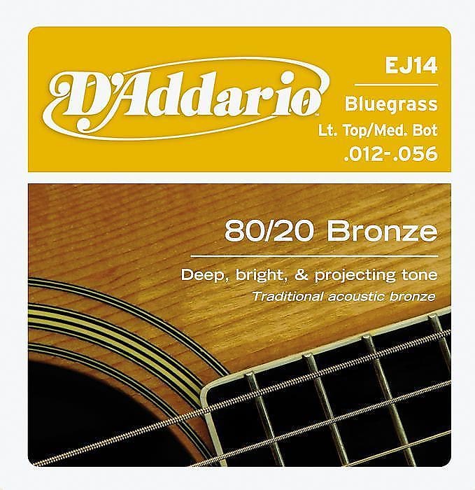 D'Addario EJ14 80/20 Bronze Acoustic Guitar Strings 12-56 lt top / med bottom image 1