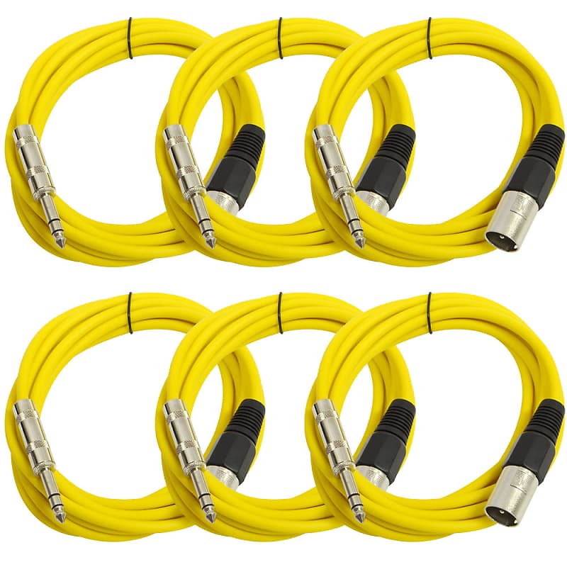 SEISMIC (6) Yellow 1/4" TRS - XLR Male 10' Patch Cables image 1